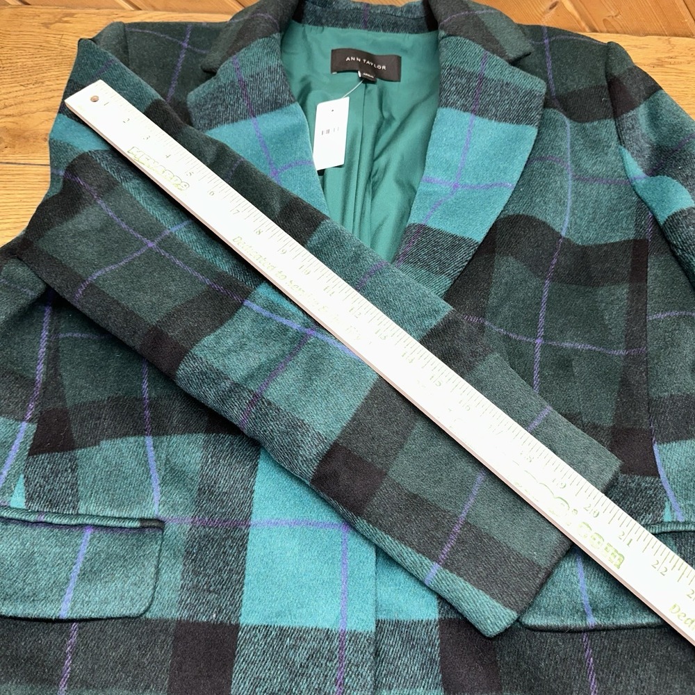 New Ann Taylor Green Tartan Plaid Wool Blend Chesterfield Coat‎ Women's XL $258 - Picture 7 of 8